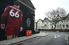 A mural celebrating Trent Alexander-Arnold's Liverpool roots near the club's Anfield home