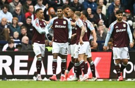 Aston Villa's Marcus Rashford celebrates after scoring against Preston