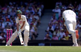 Sam Konstas ramps a delivery from Jasprit Bumrah to the boundary at the Melbourne Cricket Ground