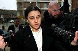 Sam Kerr outside a UK court, where she was cleared of racially aggravated abuse. Football Australia have opened the door her return as Matildas captain