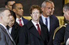 Mark Zuckerberg (C), seen here attending the inauguration of US President Donald Trump, is expected to take the stand as Meta goes to trial over antitrust claims