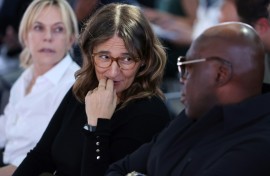 Kylian Mbappe's father Wilfrid Mbappe and mother Fayza Lamari attend a press conference given by their son's legal team on Thursday