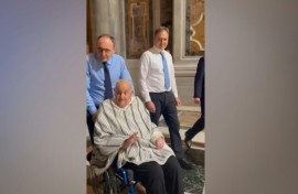 This video grab taken from footage released by news agency Ansa shows the pope during an unscheduled visit to Saint Peter's Basilica