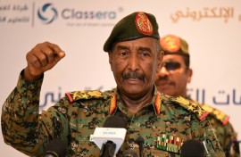Sudan's army chief Abdel Fattah al-Burhan attends a conference in Port Sudan on February 17, 2025