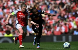 Lyon midfielder Melchie Dumornay (R) scored against Arsenal in the Women's Champions League