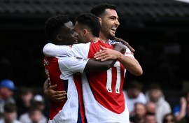 Gabriel Martinelli (centre) was on target as Arsenal beat Ipswich 4-0