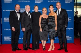 (L/R) CNN reporters Phil Rucker, Wolf Blitzer, Pamela Brown, Dana Bash, Kaitlan Collins and Jeff Zeleny attend the White House Correspondents' Association Dinner at the Washington Hilton in Washington, DC, on April 26, 2025