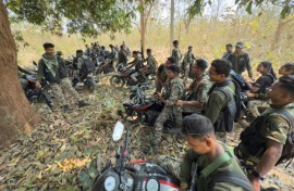 Paramilitary District Reserve Guards in one of their forest bases in Chhattisgarh in central India