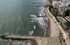 Groynes built to stop beaches disappearing near Durres in Albania, where hotels have sprung up like mushrooms