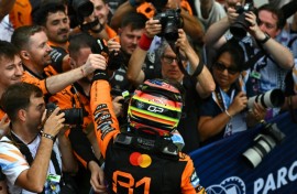 Oscar Piastri celebrates his third straight Formula One race with victory in the Miami Grand Prix