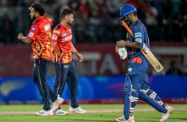 Lucknow Super Giants captain Rishabh Pant trudges back to the pavilion after being out for 18, his latest failure with the bat, against Punjab Kings on Sunday