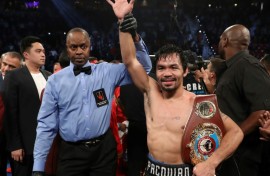 Manny Pacquiao of the Philippines, shown after a 2016 victory in Las Vegas, will reportedly come out of retirement at age 46 to fight for the WBC welterweight title in July at Las Vegas