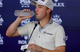 American Justin Thomas tries to win his third major title at the 107th PGA Championship at Quail Hollow, the same course where he won his first major title in 2017