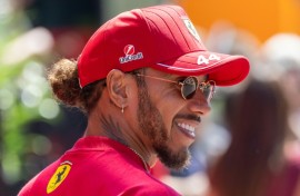 Ferrari's Lewis Hamilton arrives at Imola on Thursday