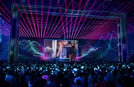 Canadian megastar Celine Dion blew a kiss to fans in her recorded message played at rehearsals for the Eurovision final