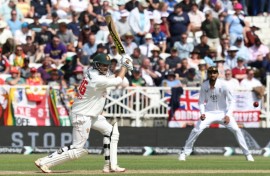 Zimbabwe's Brian Bennett drives on his way to 139 against England at Trent Bridge