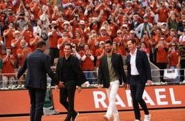 Andy Murray, Novak Djokovic and Roger Federer greeted Rafael Nadal during the ceremony