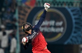 Royal Challengers Bengaluru's Jitesh Sharma celebrates his team's win against Lucknow Super Giants in the Indian Premier League