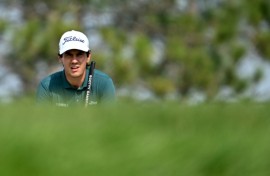 Italian Matteo Manassero lines up a putt on the way to a share of the third-round lead in the US PGA Tour Canadian Open