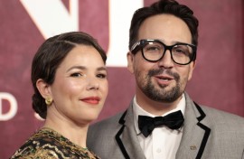US actor and singer Lin-Manuel Miranda (R) and his wife Vanessa Nadal attend the 78th Tony Awards, where Miranda led a 'Hamilton' reunion performance