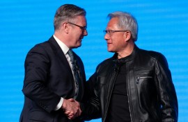 Britain's Prime Minister Keir Starmer greeted Nvidia CEO Jensen Huang at London Tech Week
