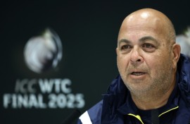 South Africa coach Shukri Conrad speaks during a press conference at Lord's ahead of the World Test Championship final against Australia