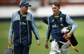Australia's Marnus Labuschagne (right) takes part in a practice session at Lord's ahead of the World Test Championship final