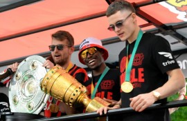 Florian Wirtz (right) inspired Leverkusen to a German league and cup double in 2023/24
