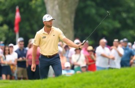 American Sam Burns, seeking his first major title, fired a five-under par 65 to seize a share of the lead in the second round of the US Open at Oakmont