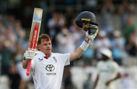 England vice-captain Ollie Pope celebrates his century in the first Test against India at Headingley