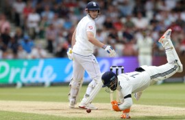 India wicketkeeper Rishabh Pant drops Harry Brook in the first Test against England at Headingley