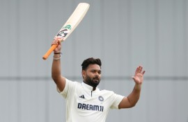 India's Rishabh Pant celebrates reaching his second century of the match in the first Test against England