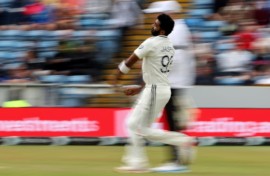 India's Jasprit Bumrah bowls in the first Test against England at Headingley