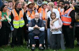 'People that don't like the politics of the event can go somewhere else,' says Glastonbury co-founder Michael Eavis (centre)