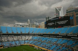 Play is halted at the Bank of America Stadium in Charlotte in Chelsea's Club World Cup game against Benfica