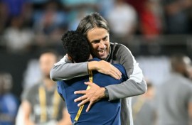 Al Hilal's Italian head coach Simone Inzaghi celebrates following his team's Club World Cup upset over Manchester City
