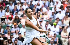 Aryna Sabalenka in action at Wimbledon on Wednesday