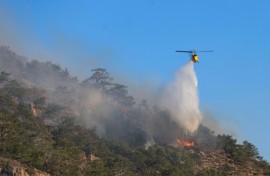 Helicopters dropped water on a wildfire in Ierapetra