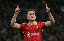 Diogo Jota celebrates after scoring a goal against West Ham at Anfield on September 25, 2024