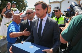 Porto president Andre Villas-Boas arrives at the funeral chapel for the wake of Diogo Jota and Andre Silva