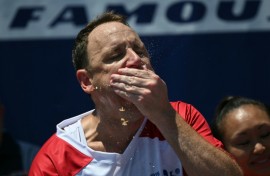 American Joey Chestnut won the men's title at the 2025 Nathan's Famous Fourth of July hot dog eating competition at Coney Island