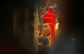 Tibetan spiritual leader the Dalai Lama attends a long-life prayer offering ceremony on July 5
