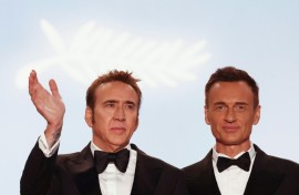 Julian McMahon (R), who died at age 56, alongside 'The Surfer' co-star Nicolas Cage at the Cannes Film Festival in 2024