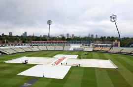 Rain clouds hang in the sky ahead of play on the fifth day in the second Test between England and India at Edgbaston