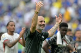 Chelsea coach Enzo Maresca leads the celebrations after his side beat Fluminense to reach the Club World Cup final