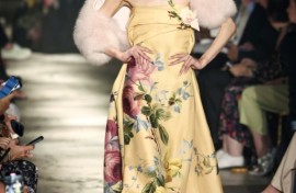 Chinese model Yilan Hua presents a rose-embellished creation for Elie Saab