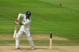 India's Ravindra Jadeja hits out in the third Test against England at Lord's