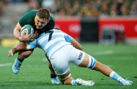 South Africa number 8 Jasper Wiese (L) in action againt Argentina in Mbombela last season