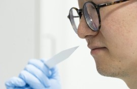 Junior perfumer Shangyun Lyu with a smell strip