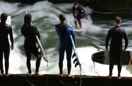 The Eisbach -- or "ice brook" -- standing wave in the city's Englischer Garden is famous among surfers worldwide